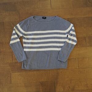 Monrow Women's M Gray White Stripe Cotton Cashmere Blend Pullover Sweater